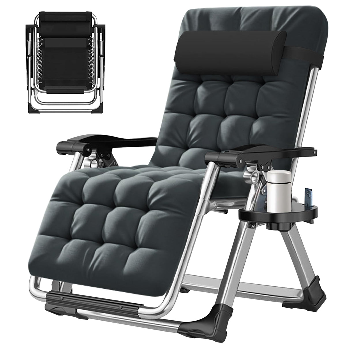ABORON Zero Gravity Chair,Premium Outdoor Lawn Folding Lounge Chairs,Sturdy Adjustable Reclining Patio Chairs with Removable Cushion,Headrest & Tray
