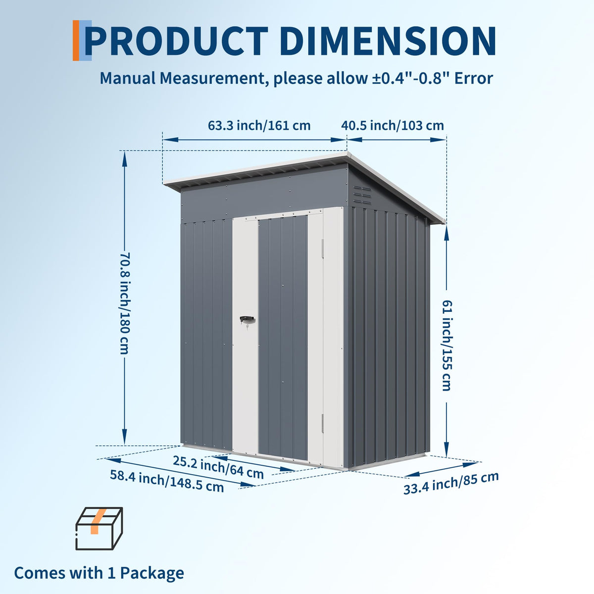Garvee Outdoor Storage Shed 5x3 FT, Metal Garden Tool Shed with Lockable Doors & Vents, Weather-Resistant Backyard Storage Shed for Tools, Lawn Equipment & Patio