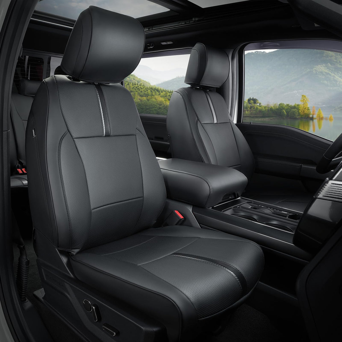 DiffCar for Ford F150 Seat Covers 2015-2023 2024 2025 2026,Full Set Leather Waterproof Black Trucks Pickup Seat Covers Custom Fit for Ford F150 Accessories,Car Seat Cover for SuperCrew/CrewCab(XL,XLT)