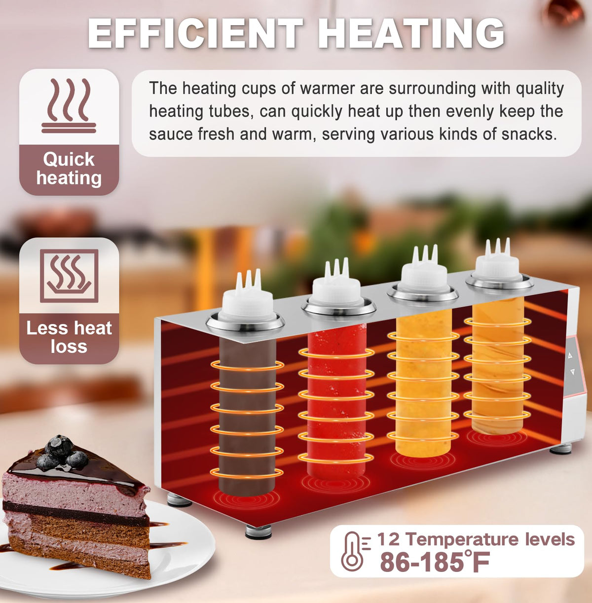 Saladulce Sauce Warmer Dispenser Sauce Bottle Warmer Nacho Cheese Warmer Dispenser with 650ml Bottles, Bottle Warmer for Cheese Hot Fudge Caramel, 86-185℉110V
