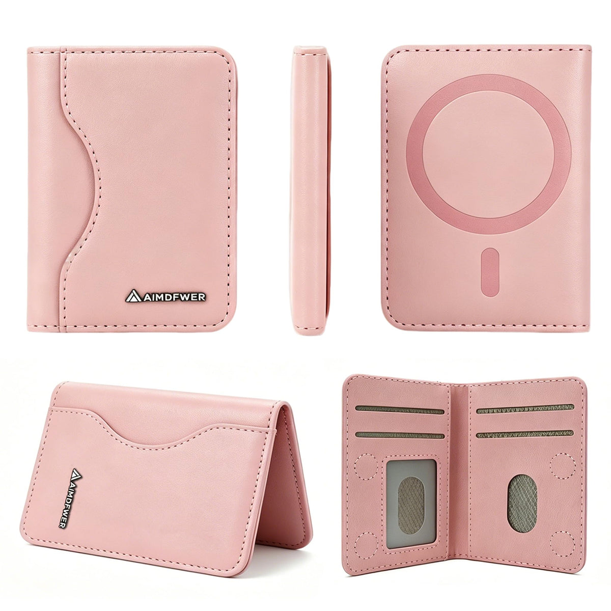 AIMDFWER Magsafe Wallet Women with 7 Credit Card Holders&ID Window, Strong Magnet Minimalist RFID Blocking Sleeves for MagSafe Phones and Cases, Compatible with iPhone 12/13/14/15/16/17 Series(Pink)