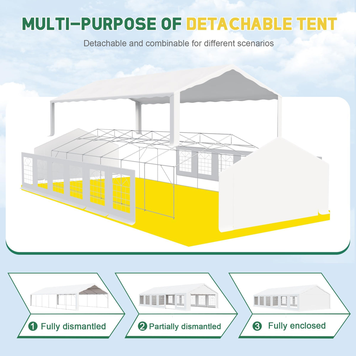 Greesum 20X40 Outdoor Canopy Tent, Patio Camping Heavy Duty Gazebo Shelter for Party Wedding BBQ Events with Side Removable Walls, Waterproof Shelter, White
