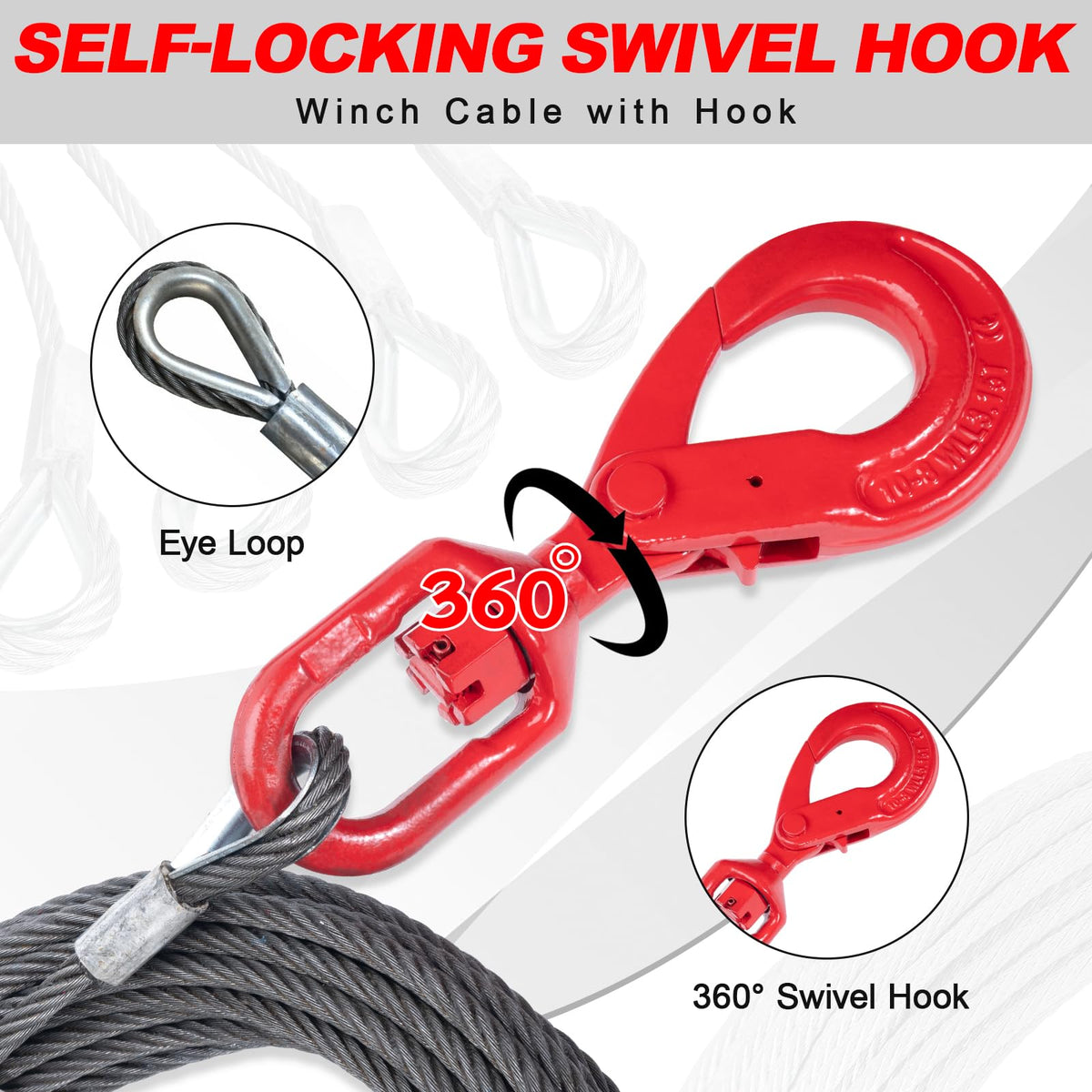 SajoSolid 3/8" x 75' Winch Cable with Safty Hook, 6 x 37 Strand Construction, Steel Winch Rope Heavy Duty 20,500 Lbs Breaking Strength, Tow Cable Suitable for Most Trailers and Heavy Lifting
