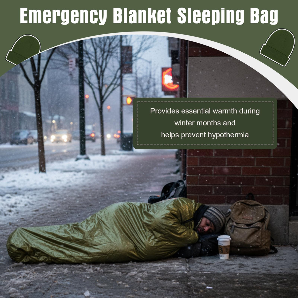 Chicingyou 120 Pcs Homeless Care Package Supplies Bulk Winter Emergency Thermal Blankets Warmer Beanie Socks Touchscreen Gloves for Men Women Cold Weather Outdoor Survival Kits (Green,Black)