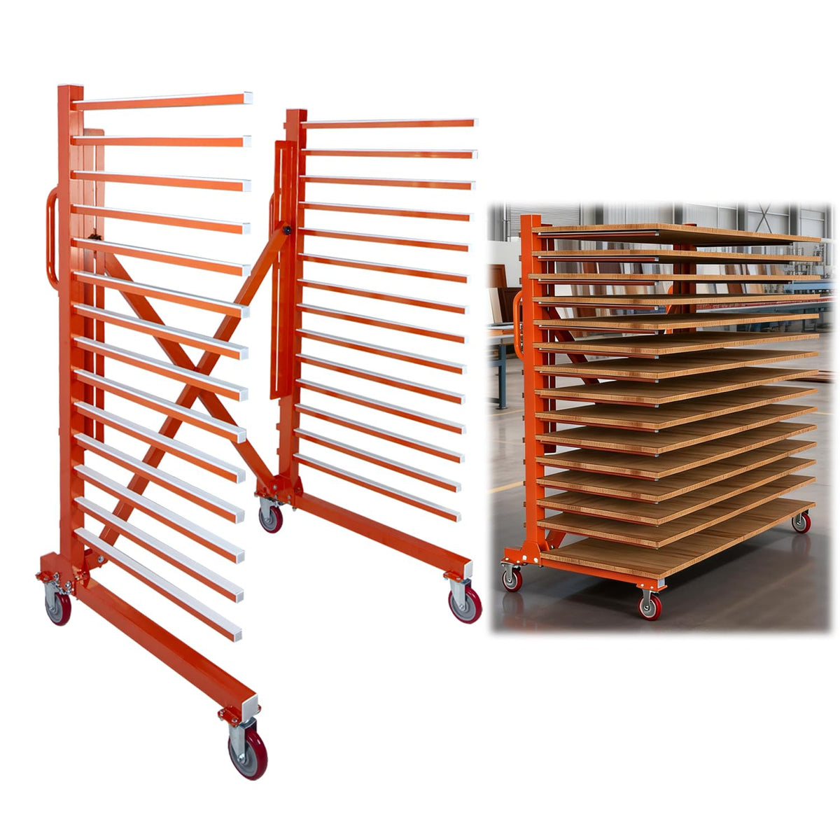 CC LOT Industrial 15-Tier Paint Drying Rack with Wheels, Width Adjustable 12"-58", 110 lbs Per Shelf, Heavy Duty Metal Drying Stand for Cabinet Doors, Factory, Professional Use