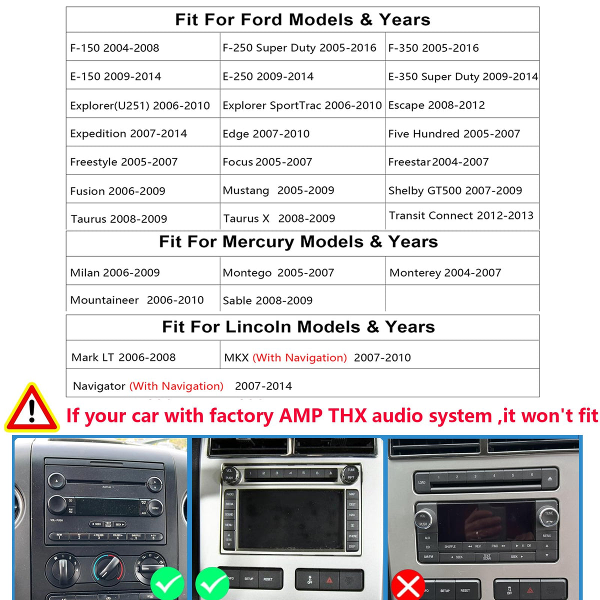 Car Radio Stereo CD DVD Wireless CarPlay Andriod Auto Navi with Camera SWC for Ford F150/F250/F350 2004-2014 /Mustang Edge Explorer Expedition E150 E250 /Mercury Milan/Lincoln Navigator Mark LT