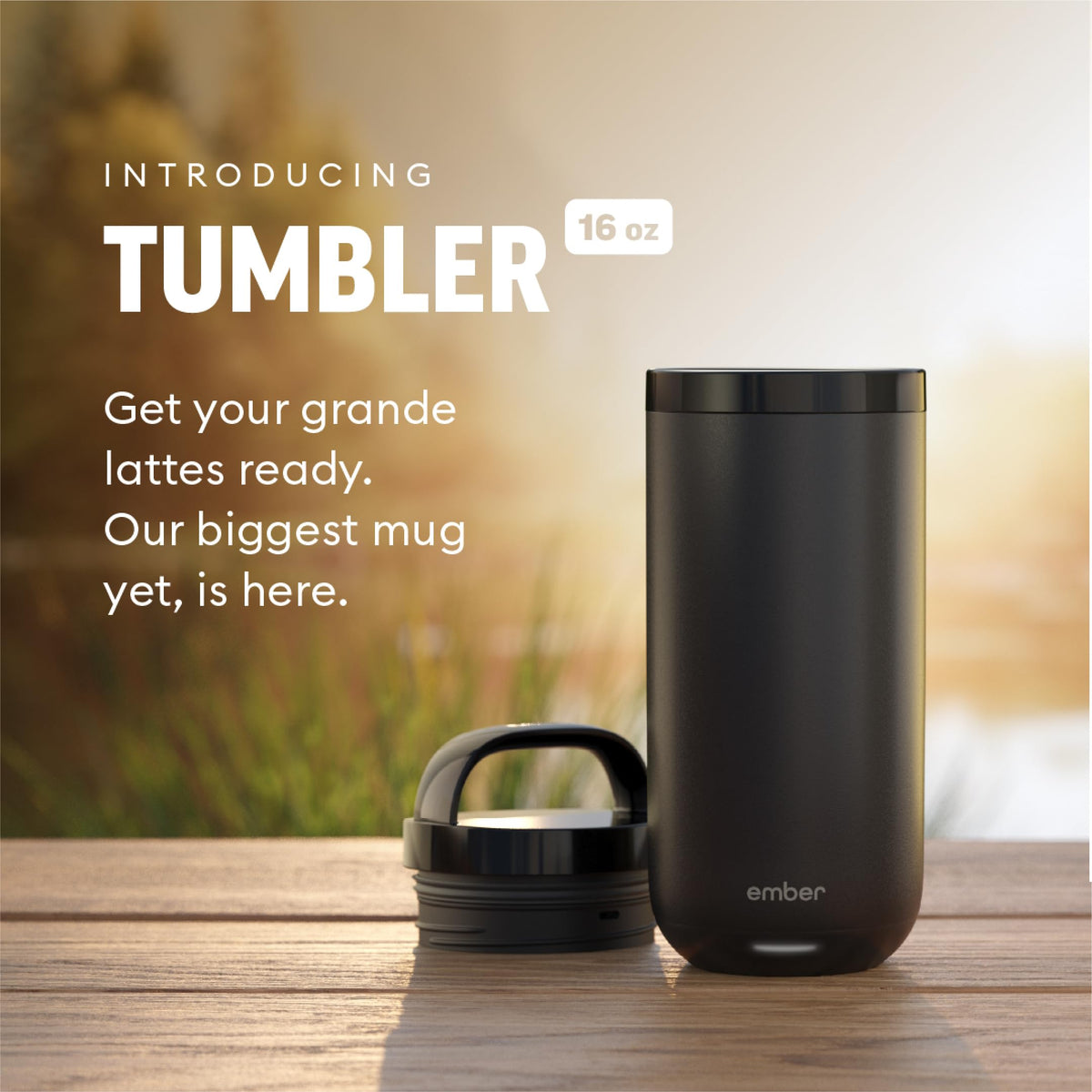 Ember Tumbler, Temperature Control Travel Mug, Stainless Steel, App-Controlled Heated Coffee Mug with 3-Hour Battery Life, Black, 16 Oz