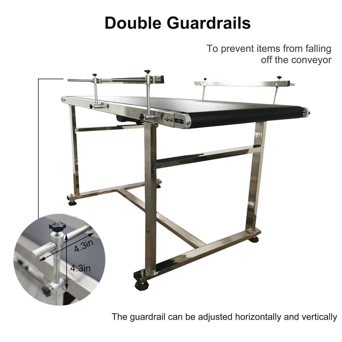 BREVELTION PVC Flat Belt Conveyor Stainless Steel Industrial Transport Conveyor Adjustable Speed Conveyor with Double Guardrails Conveyor Length 59inch Width 23.6inch Load 44LBS 250W