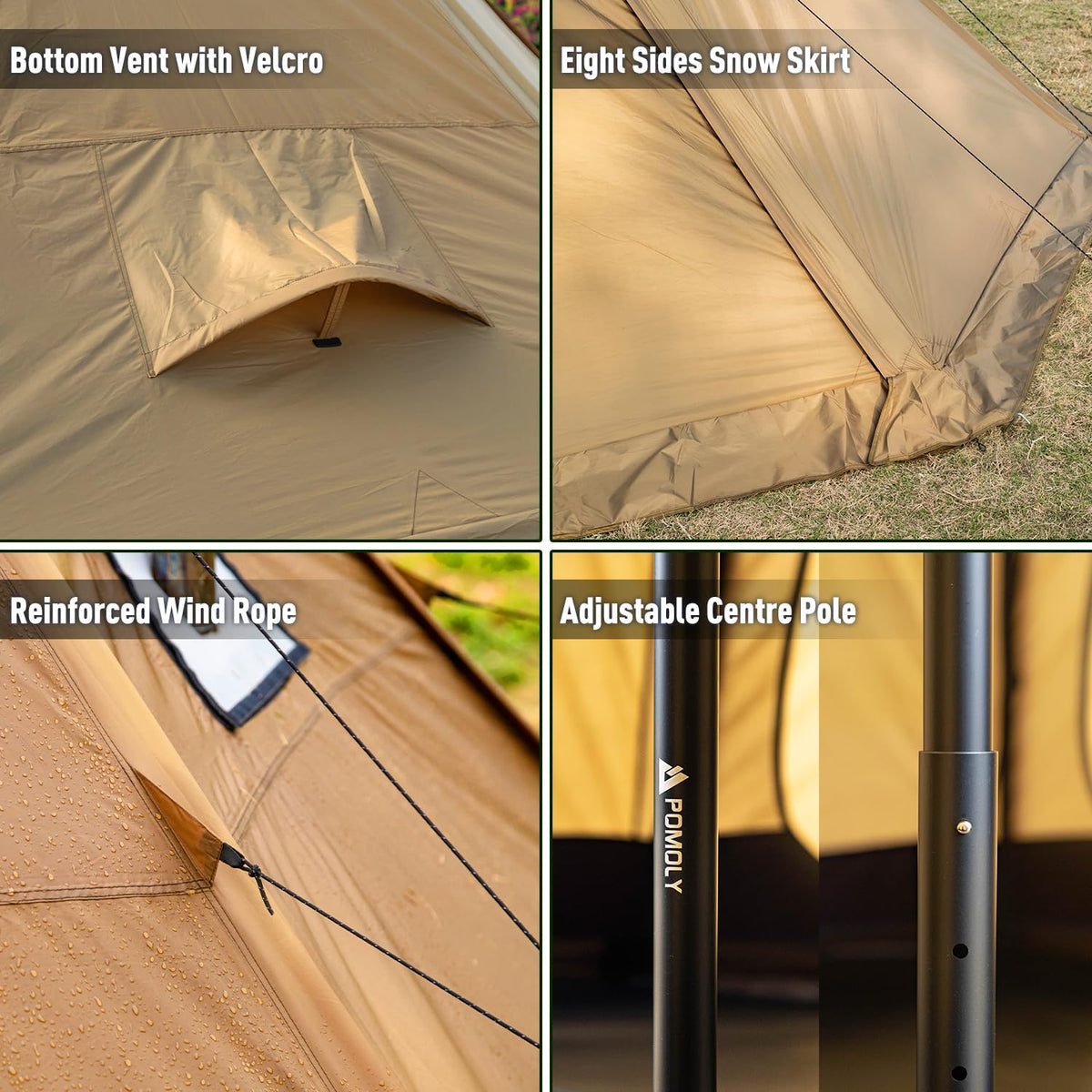POMOLY Tipi Tent Camping Hot Tents, Bromance 70 Pyramid with 3 Stove Jacks for 2-4 Person Hiking Hunting (with Inner Tent)