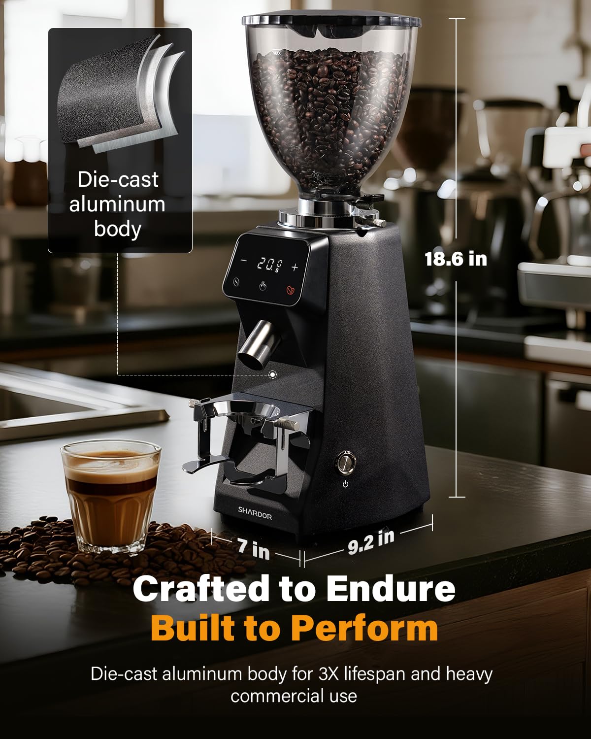 SHARDOR 64mm Burr Coffee Grinder, Electric Espresso Coffee Grinders for Home Use with Commercial-Grade Precision, 100 Grind Settings, Die-Cast Aluminum Housing, 17.6oz Hopper, Anti-Static Technology