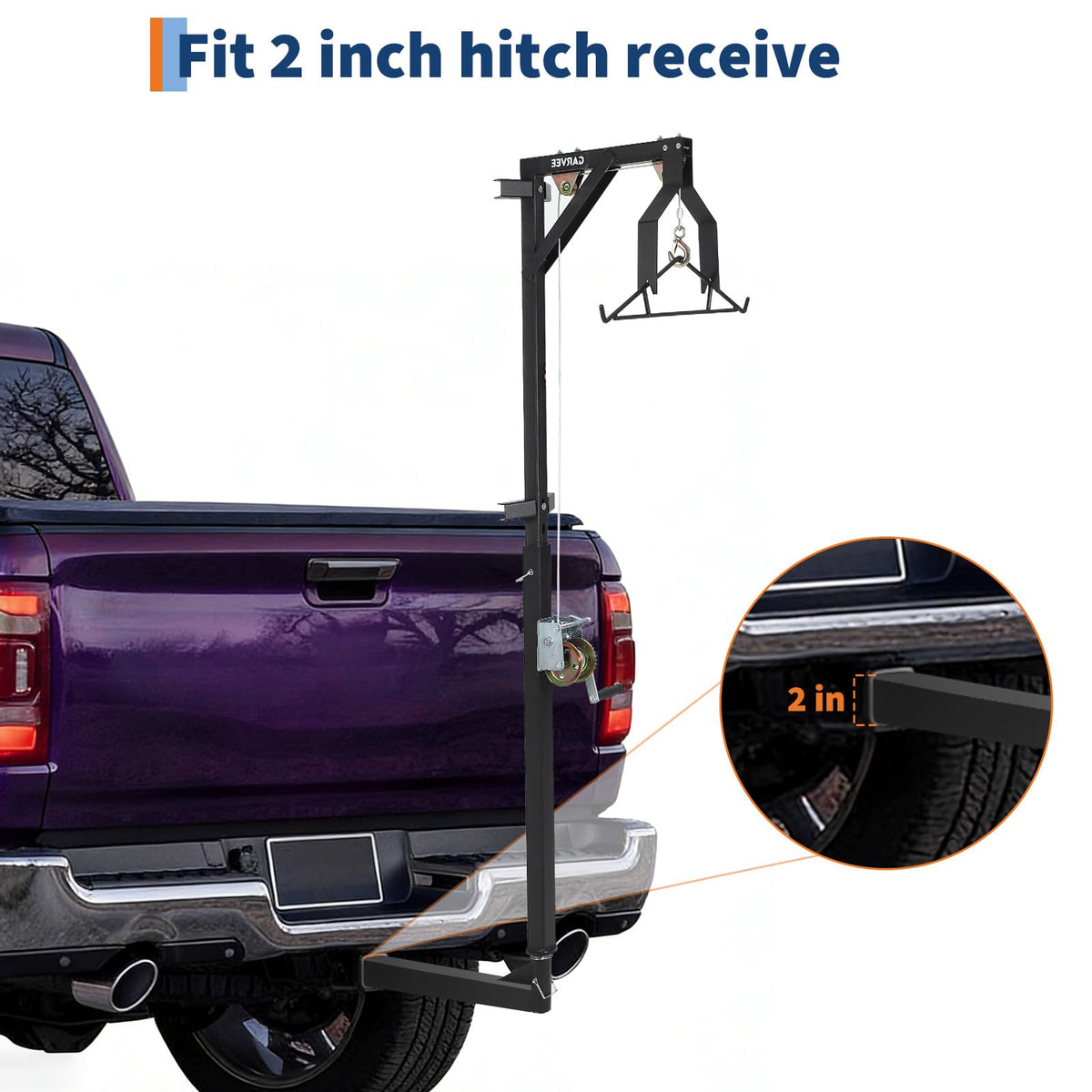 Garvee 2'' Truck Hitch Deer Hoist, 500 LB Load Capacity Heavy Duty Steel Deer Hoist for Truck Hitch with Winch Lift Gambrel Set, Perfect for Field Dressing, Big Game