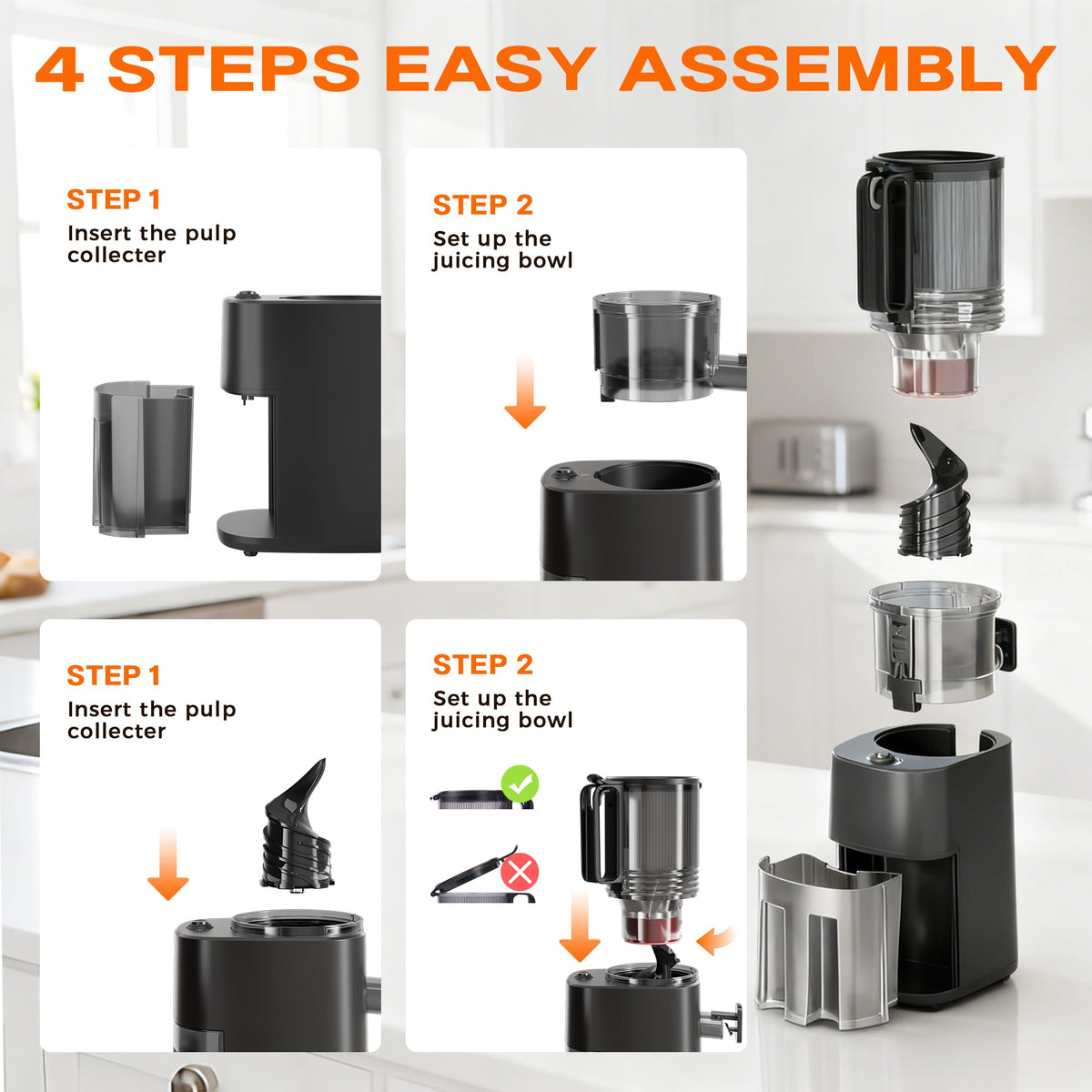 Cold Press Juicer with 5.5" Wide Feed Chute, Slow Masticating Juicer Machine for Whole Fruits & Vegetables, High Juice Yield, Gray