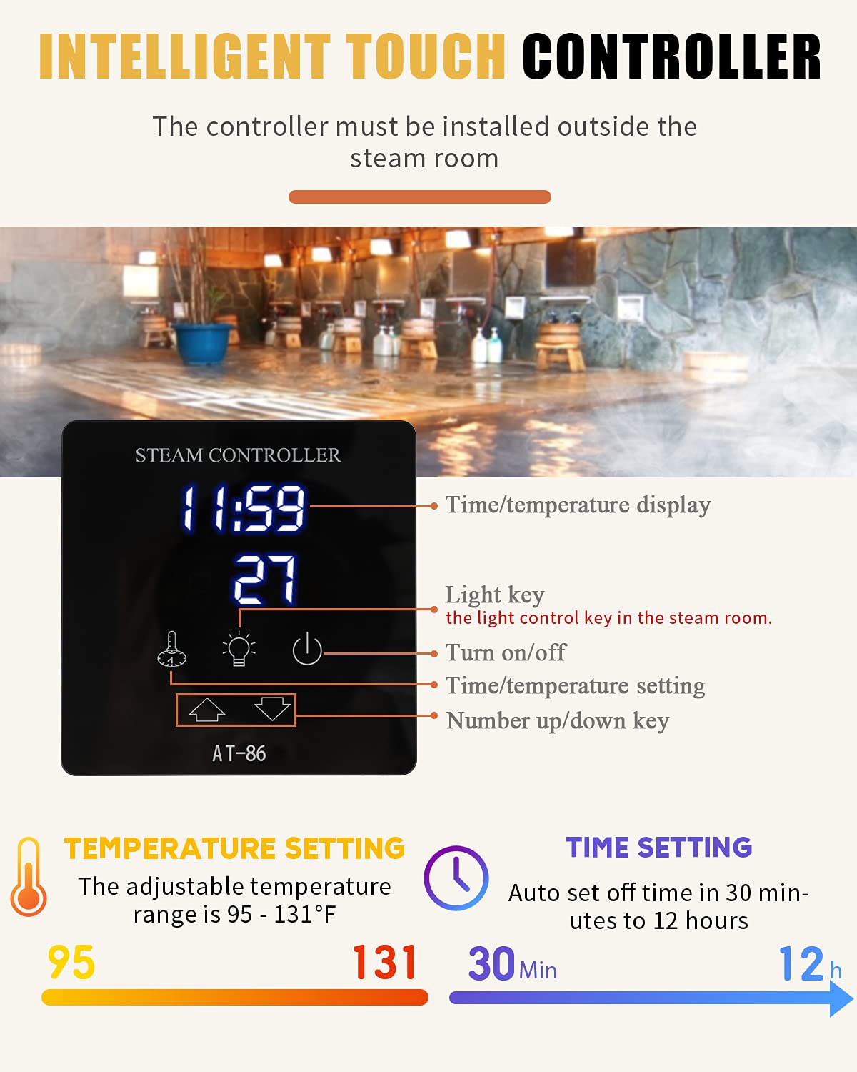 CGOLDENWALL 6KW Commercial Self-Draining Steam Generator Shower System Home Steam Bath Spa Generator 30 min to 12 Hours with Auto Drain 95-131℉ for Suitable Space Heating 6 m³/212 Cubic feet (6KW)