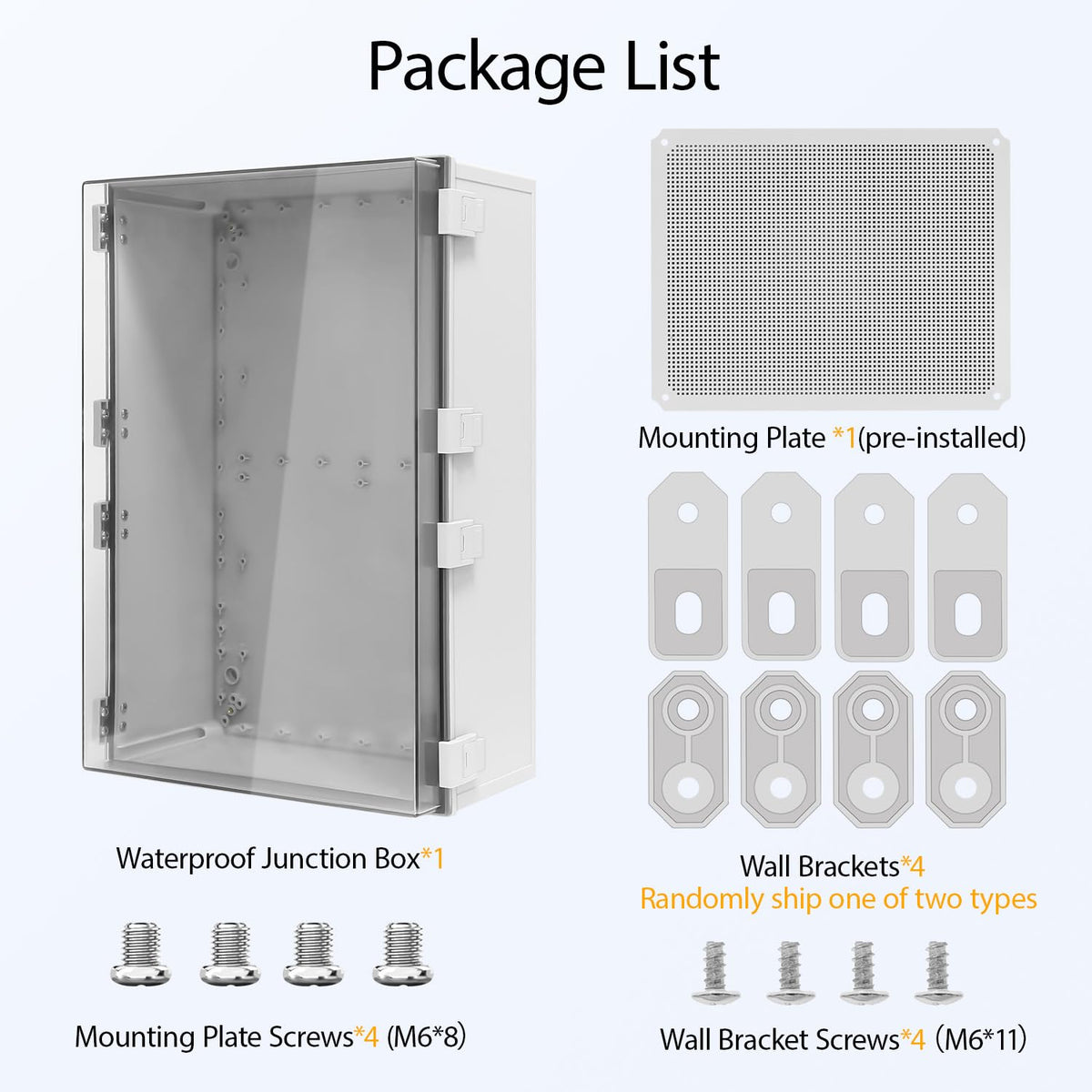 LMioEtool Electrical Box, IP65 Waterproof Dustproof ABS Plastic Enclosure, Outdoor and Indoor Project Box Hinged Clear Cover with Mounting Plate Wall Brackets,Outer Dimension 23.6"x 15.7" x 8.7", Grey