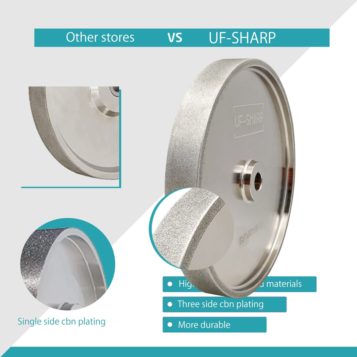 UF-SHARP CBN Grinding Wheel 8 inch 180 Grit, 1" Wide, 5/8" Arbor, Suitable for All Kinds of 8-inch Bench Grinders (180 Grit)
