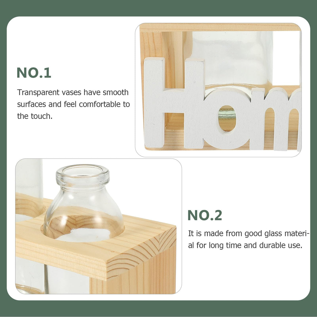 GLEAVI Hydroponic Plant Terrarium Glass Vase Set with Wooden Stand, Indoor Desktop Water Planter for Propagation and Home Décor, 2pcs Glass Vases for Plants