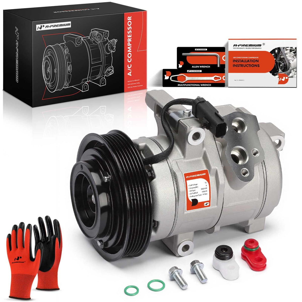 A-Premium A/C Compressor with Clutch Compatible with Chrysler 300 Dodge Charger 2.7L 2006-2010, Magnum 2.7L 2006-2008, 10S17C Style, 6 Grooves