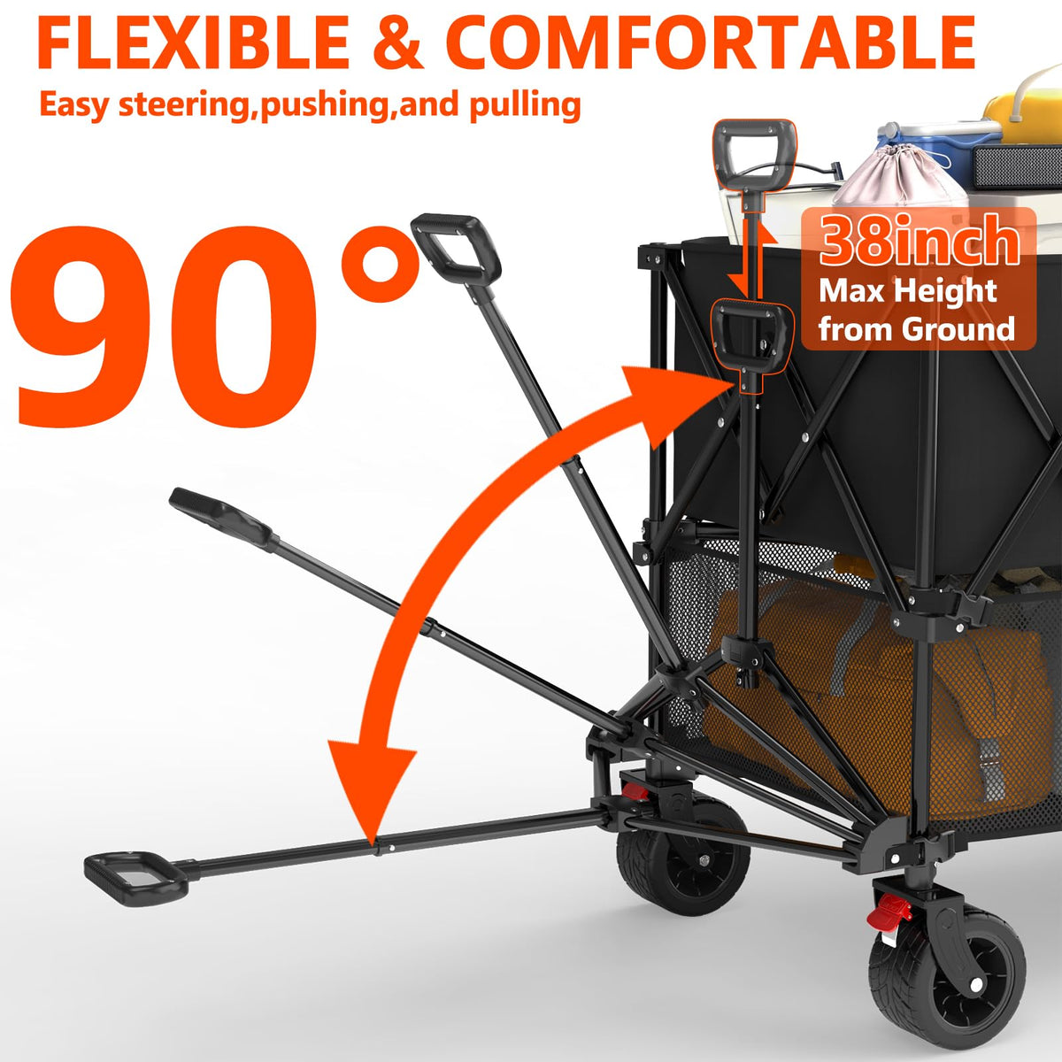 400L Large Double Decker Wagon Collapsible, 450lbs Beach Wagons Carts Foldable Heavy Duty, 55" Extended Utility Folding Cart for Camping, Garden, Sports, Grocery, Shopping