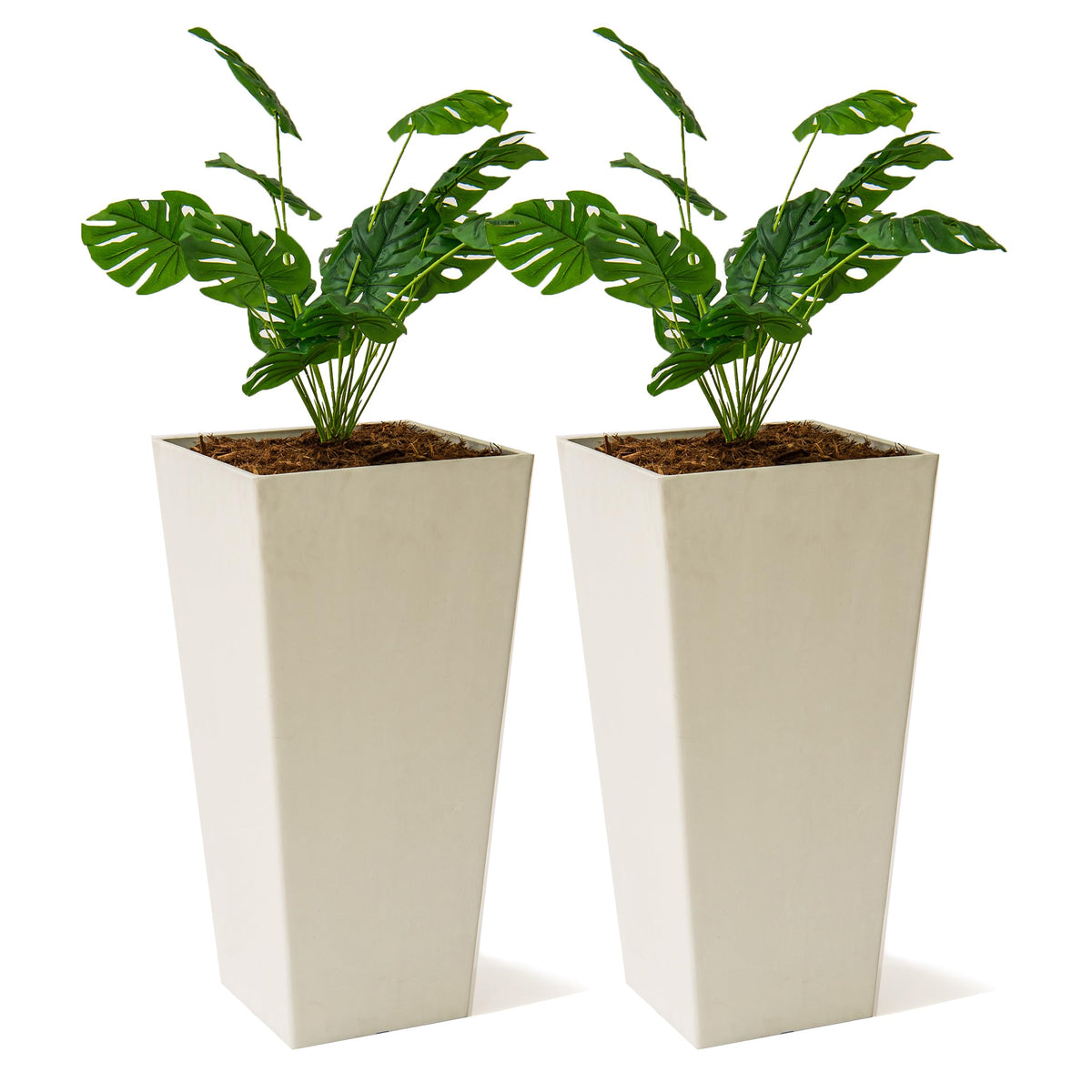 XBrand Modern 30-Inch Tall Square Planter, Modern Tapered Perfect for Indoor & Outdoor Planter, Patio Décor, Set of 2, White