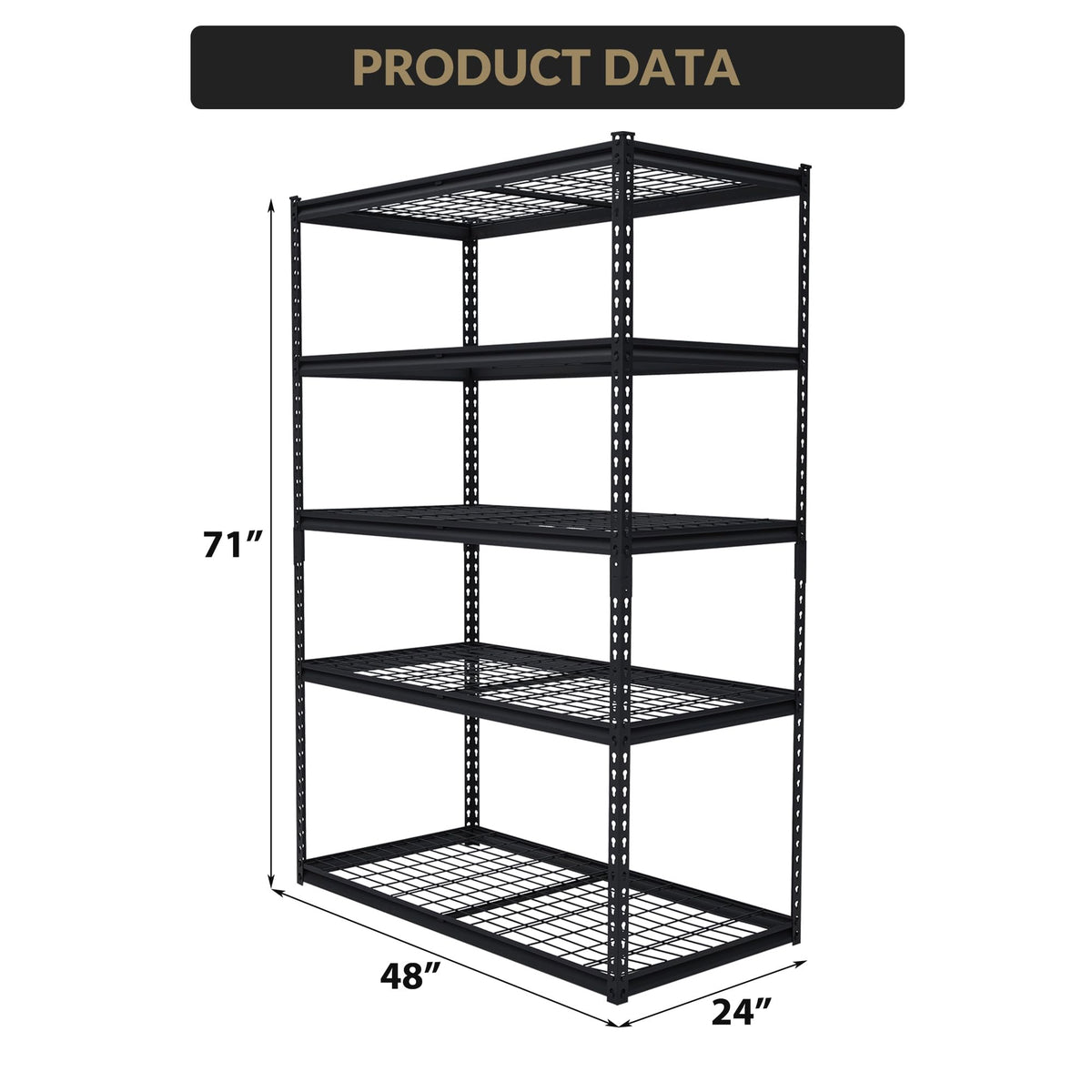 CABIHOME 48"X24"X72" Heavy Duty Garage Shelving Units, 5-Tier Adjustable Storage Shelves, Loads 2500 LBS, Adjustable Garage Storage Shelving, Metal Storage Utility Racks Shelf Unit