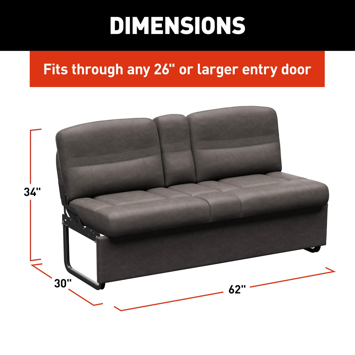 Thomas Payne Signature 62" McCoy RV Jackknife Sleeper Sofa with Matching Kickboard, Easy Transition, High-Density Foam Cushioning, Fold-Down Center, Dual Cupholders - 2024044392