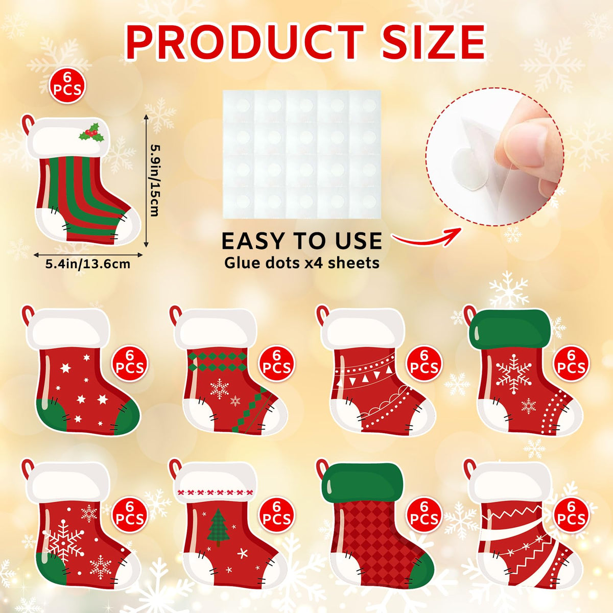 54 Pcs Christmas Stockings Cutouts Double Printed Winter Paper Decor for Christmas Bulletin Board Classroom Decorations(Sock 54)