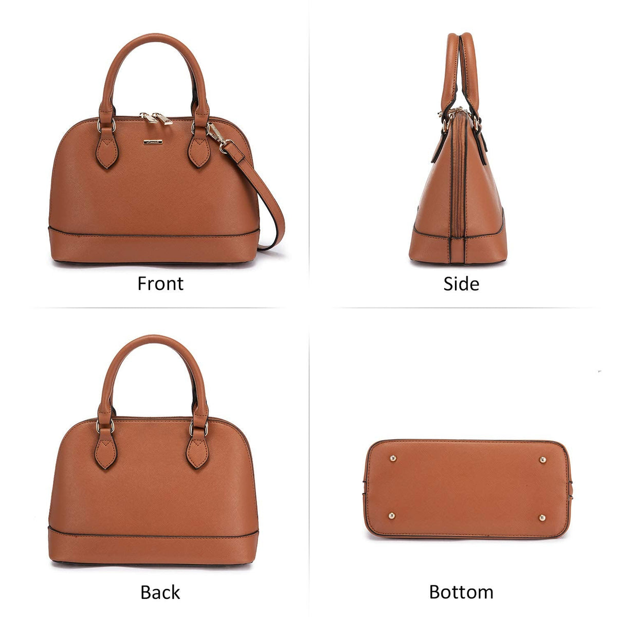 Small Crossbody Bags for Women Classic Double Zip Top Handle Dome Satchel Bag Shoulder Purse Brown
