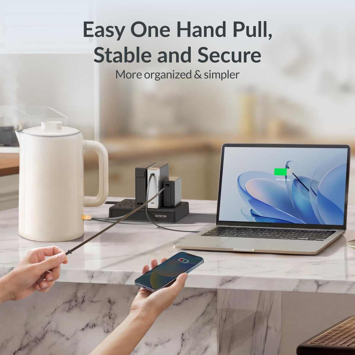 Gitryin Laptop Charging Station, 140W, 3 * 65W, 40W Retractable USB C Chargers, 10 Type C Ports with Cooling Power Strip, 375W Charging Hub