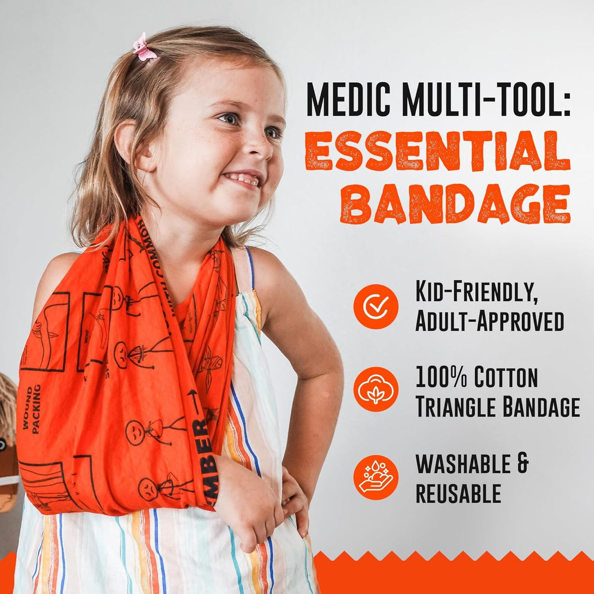 Medic Multi-Tool First Aid Triangular Bandage for Splint, Sprain and Broken Bones Support, 36.6" x 36.6" x 53.9" 100% Cotton, 10-Pack