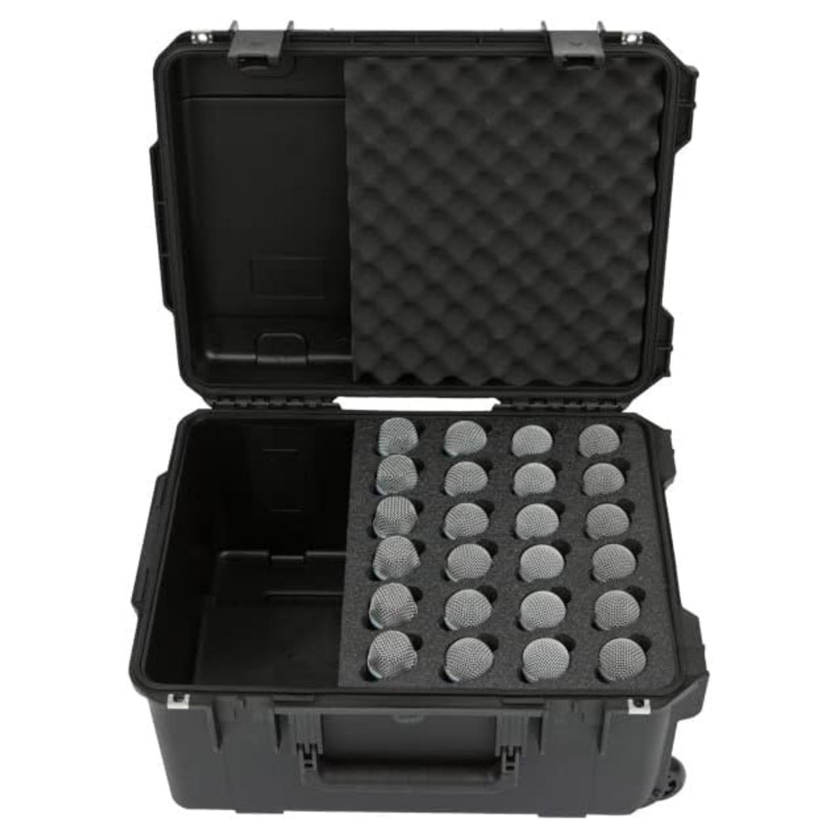 SKB iSeries Microphone Hard Case, Waterproof Polypropylene Shell with 24-Slot Foam Interior, Cable Storage and Wheels for Mic System Protection