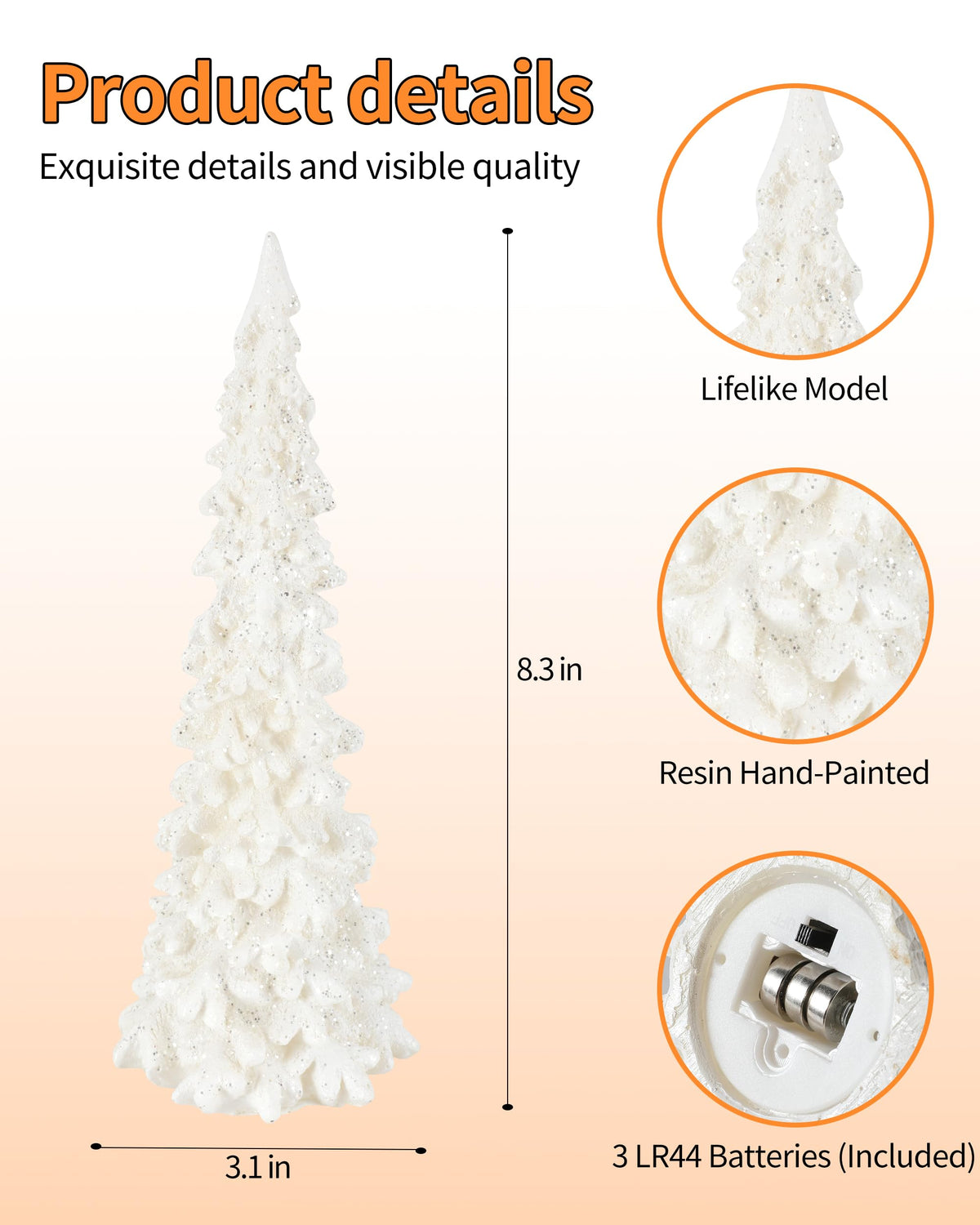 iStatue Tabletop Christmas Tree Decoration 8.3'' Tall - Set of 2 Mini White Resin LED Trees with Intricate Details Figurines - Indoor Holiday Decor and Xmas Gift (Trees)