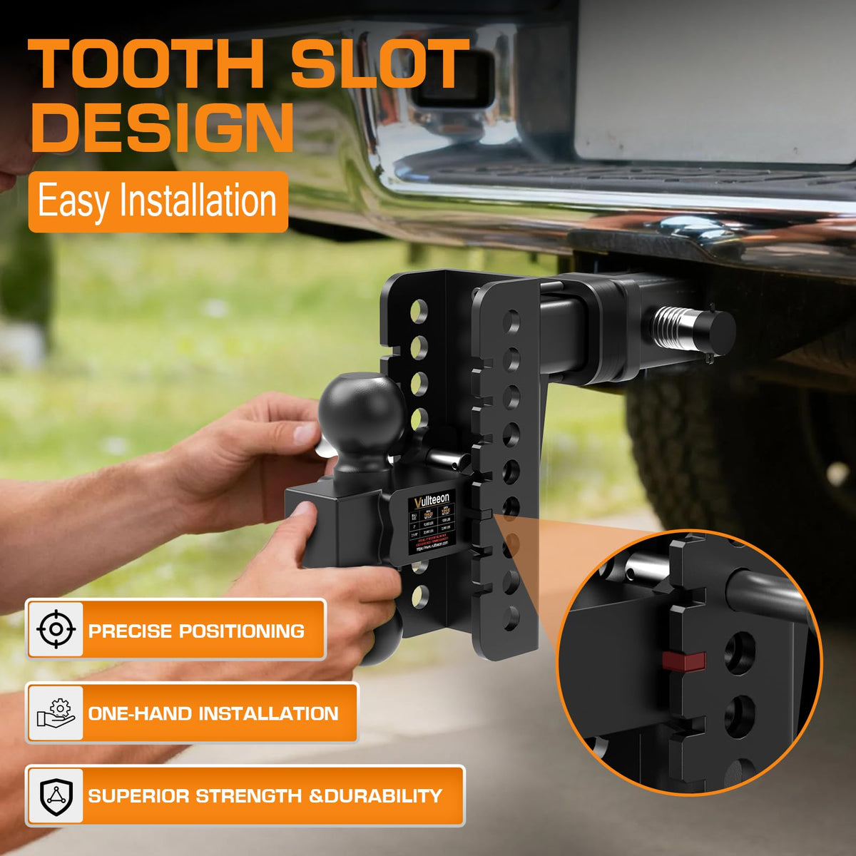 Vullteeon Adjustable Trailer Hitch, Drop Hitch for 2.5 Inch Receiver, Tow Hitch with 6 Inch Drop/Rise, 2" & 2-5/16" Ball Hitches for Trucks, 22,000 LBS GTW, Trailer Hitches with Anti-Theft Pin