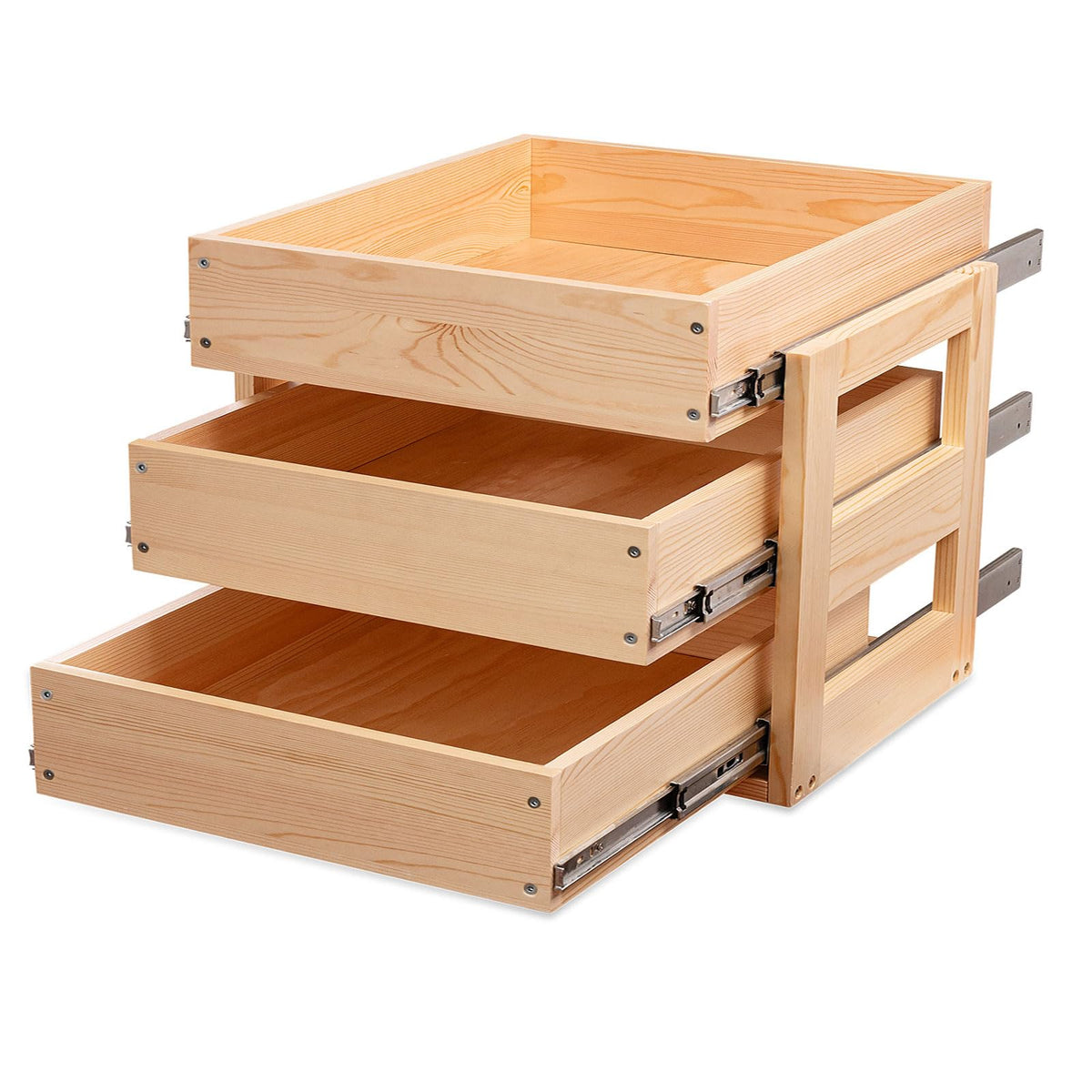 Mulush Pull Out Drawers For Cabinets, 26''W×21''D×19''H Soft Close Slide Out Wood Shelves Storage Organizer for Kitchen, 3-Tier, Finished, Heavy-Duty, Bottom Assembly
