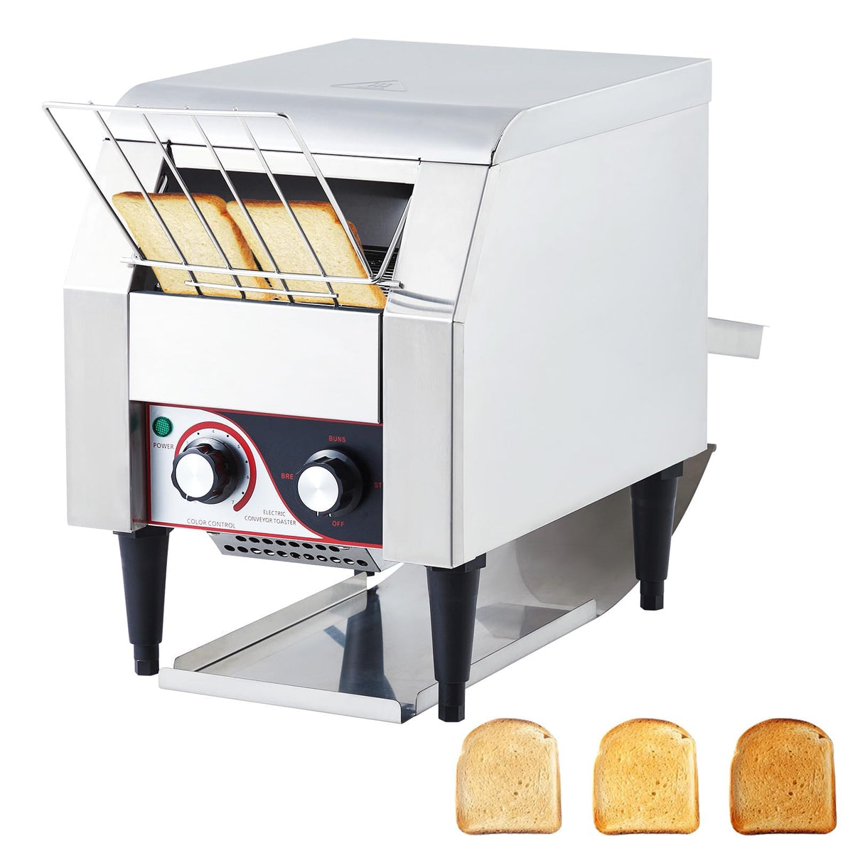 Commercial Conveyor Toaster, 150 Slices/h Heavy Duty Stainless Steel Toaster, Dual Heating Tubes, 7-Speed Adjustable Electric Oven for Bagels, Croissants, Bakery, Café