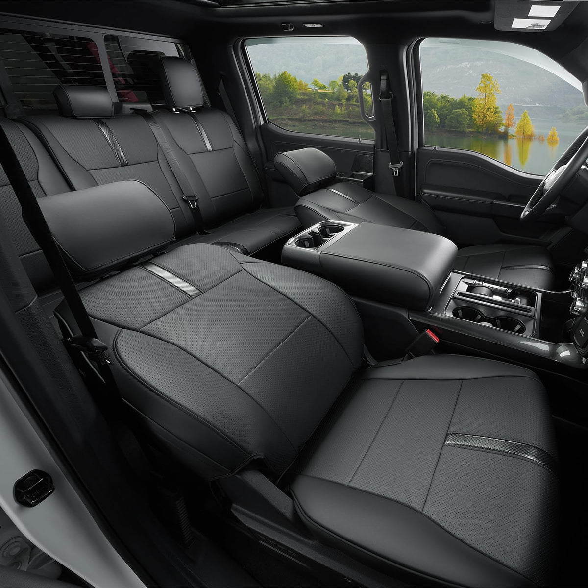 DiffCar for Ford F150 Seat Covers 2015-2023 2024 2025 2026,Full Set Leather Waterproof Black Trucks Pickup Seat Covers Custom Fit for Ford F150 Accessories,Car Seat Cover for SuperCrew/CrewCab(XL,XLT)
