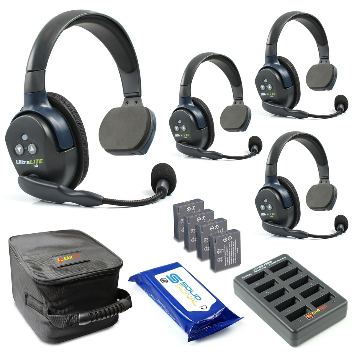 Eartec UL4S Ultralite HD Wireless Intercom Headset System, 4-Person Full Duplex, Single Ear, DECT Interference-Free, Up to 1000ft Range, Team Communication for Crews