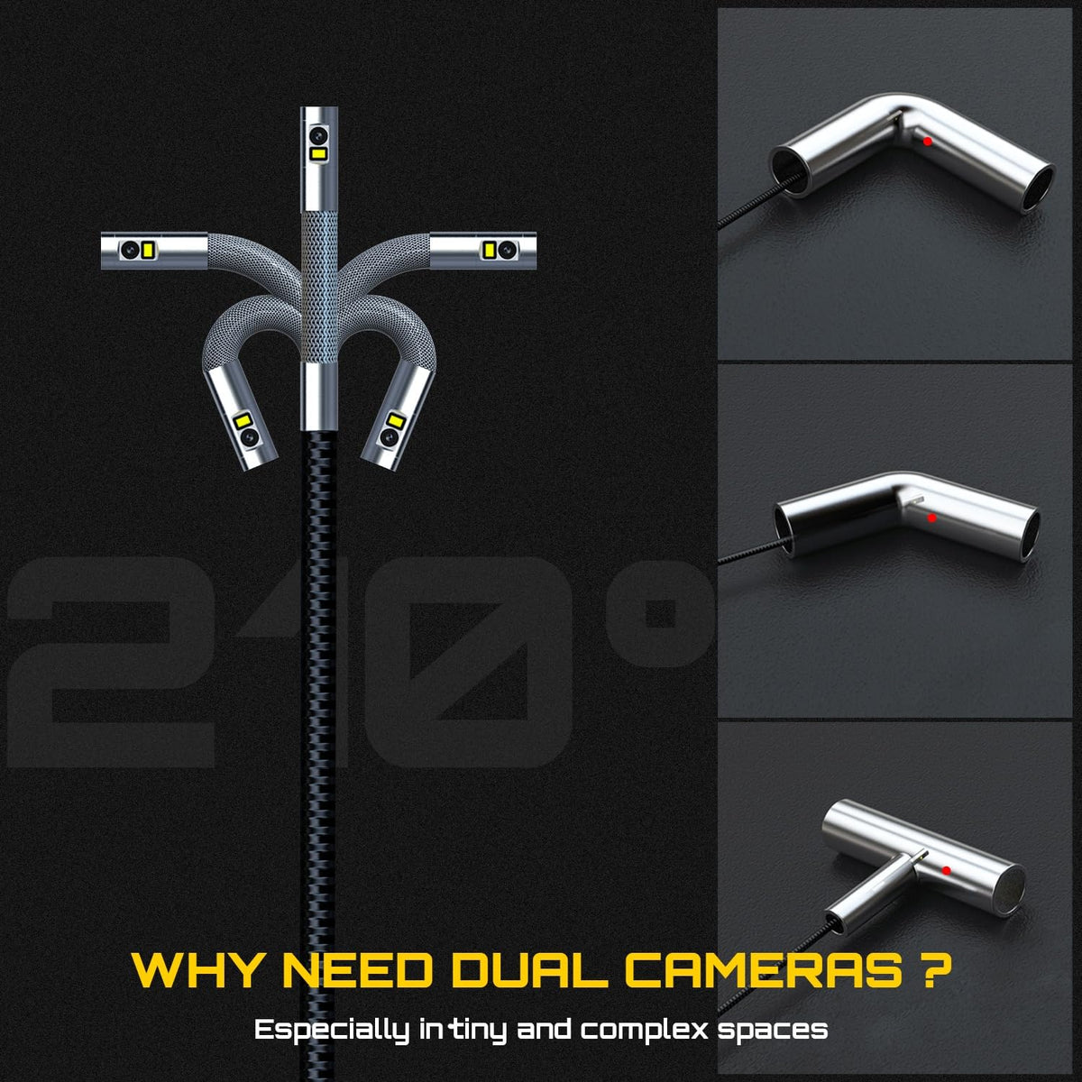DXZtoz Dual-Lens Articulating Borescope with Light, 0.25in Ultra-Thin Probe, 5-inch IPS Industrial Endoscope Inspection Camera Scope for Engine Aircraft Automotive Mechanic Electrician-5FT