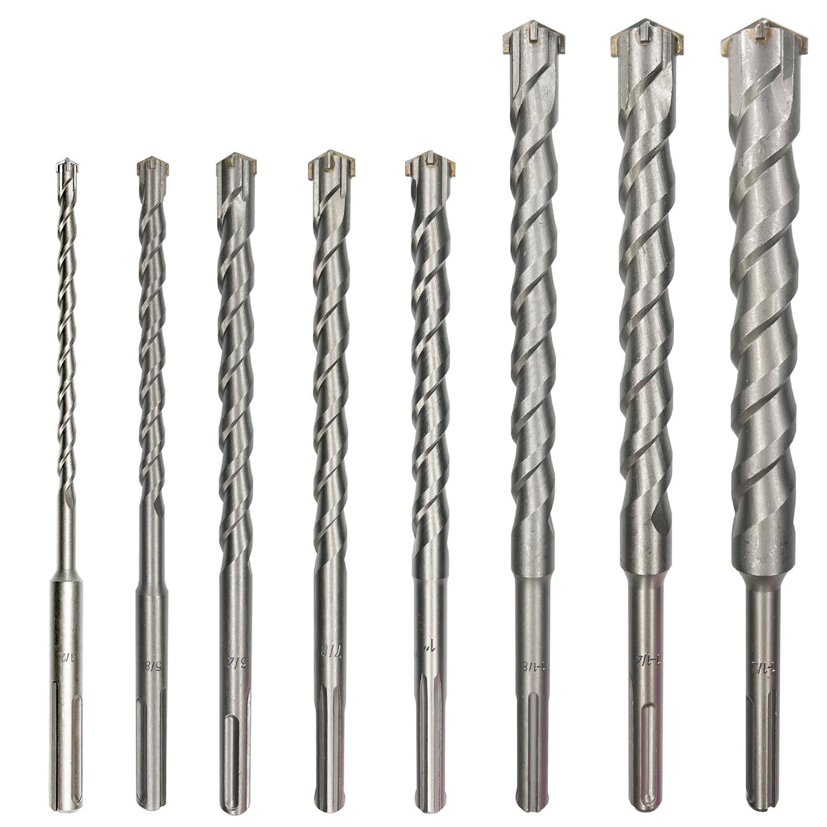 FF ERA SDS MAX Rotary Hammer Drill Bits – U-Flute - Masonry Drill Bits - Carbide Tipped for Brick, Stone, Concrete - 1/2'' 3/4'' 5/8'' 7/8'' 1'' x 13'', 1-1/8'' 1-1/4'' 1-1/2'' x 15'' (8-Piece Set)