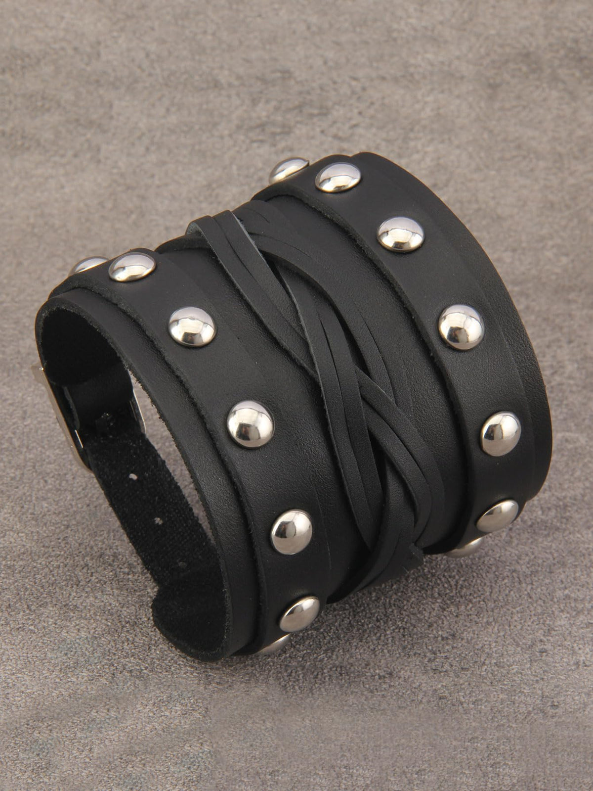 GelConnie Wide Leather Bracelet Thick Black Bracelet Leather Wrap Cuff Bracelet Mens Goth Leather Wristband Bracelet Wrist Cuffs Men
