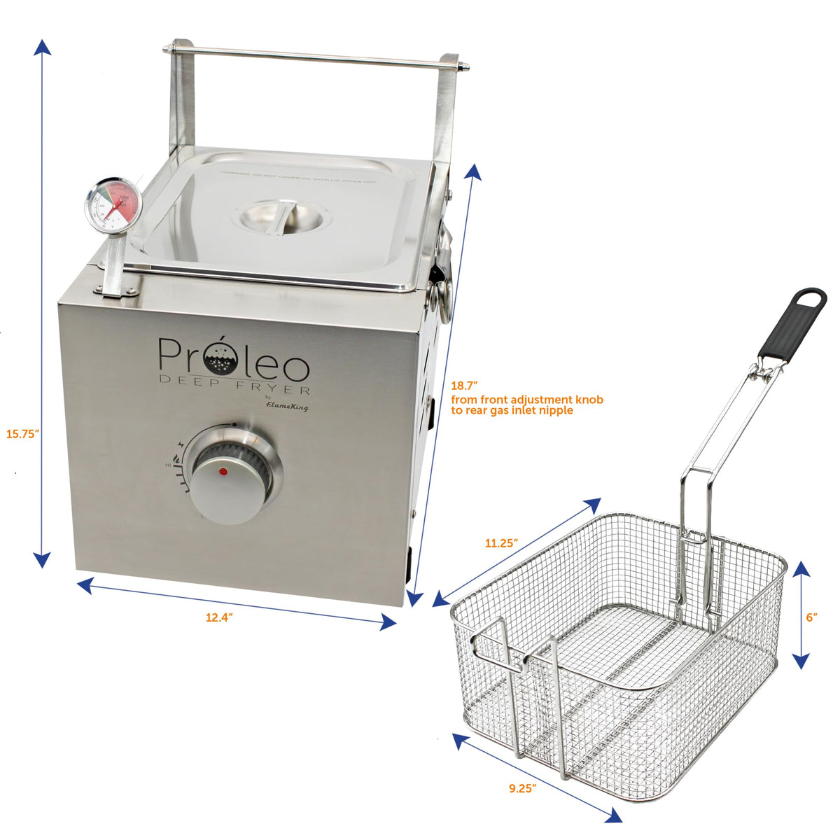 Flame King Proleo Tabletop Propane Deep Fryer with Oil Thermometer, 2.5 Gallons Capacity, with 5-FT Propane Regulator Hose