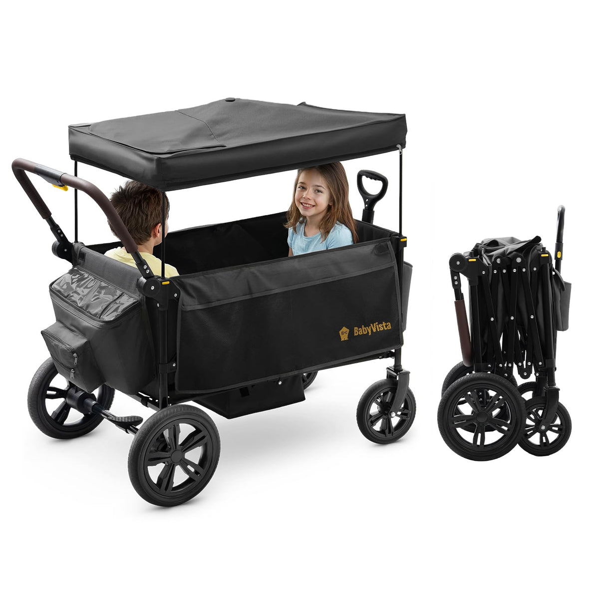 BabyVista Stroller Wagon for Kids, One-Hand Adjustable Push/Pull Handle, Spacious Storage, 8"/12" All-Terrain Wheels, Canopy with Bug Net, Wagon Stroller for Daily Walks, Short Trips & Grocery Runs