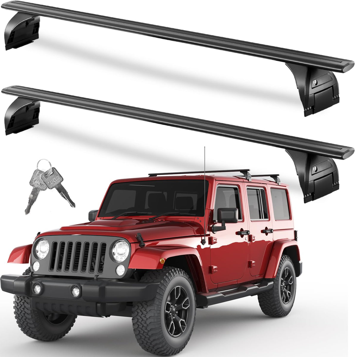Tuyoung Roof Rack Cross Bars Lockable Compatible with Jeep Wrangler JK JL Gladiator JT 2007-2026, 2 & 4 Door 220lbs Heavy Duty Aluminum Crossbars Rooftop Kayak Bike Luggage Racks