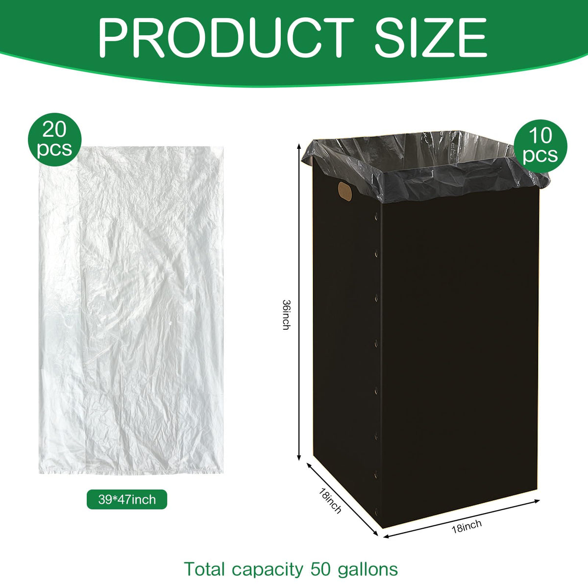Nosiny 10 Pcs 50 Gallon Corrugated Cardboard Trash Cans for Events, Disposable and Reusable Cardboard Bin Bulk with Trash Bag, Recycling Pop-up Garbage Box, Foldable Waste Container for Party (Black)