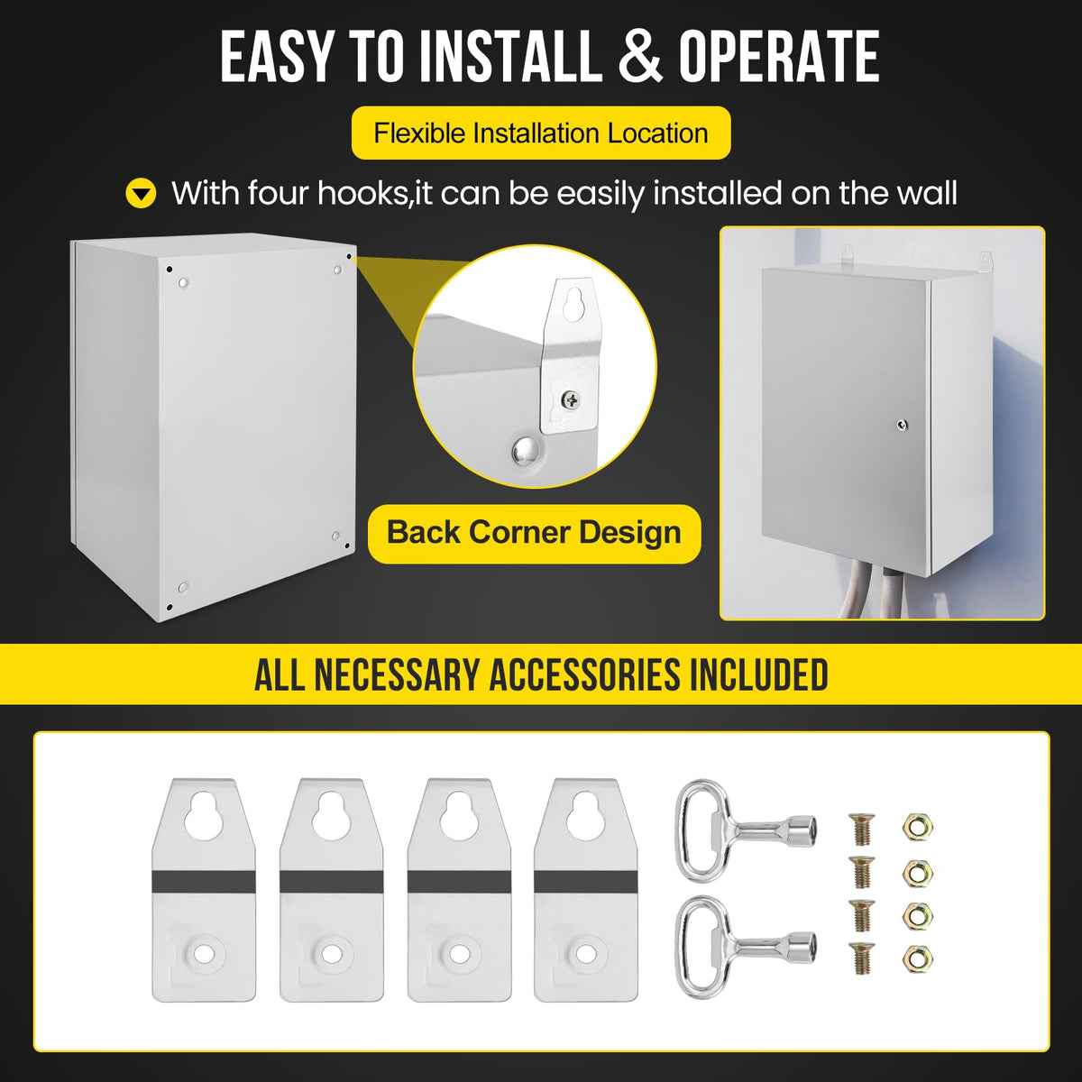 Outdoor NEMA Steel Enclosure, 24x16x12 NEMA 4X Steel Electrical Box, IP66 Waterproof & Dustproof, Outdoor/Indoor Electrical Junction Box