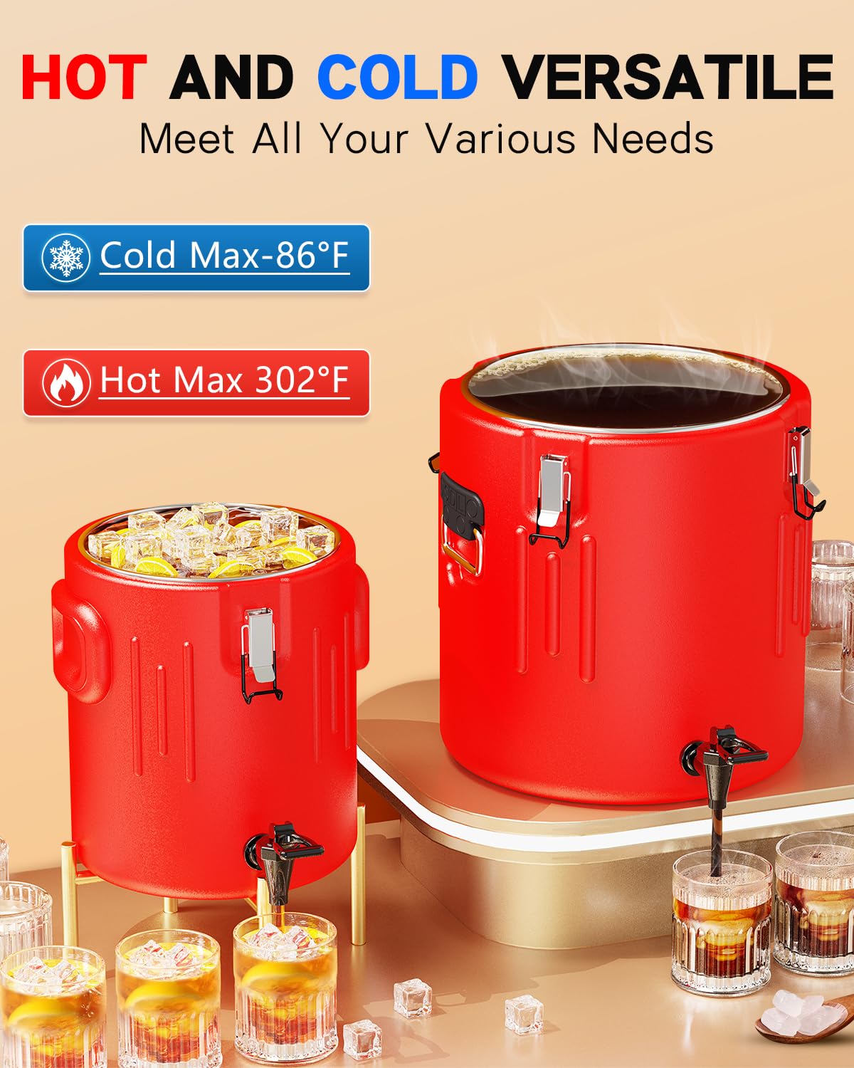 Insulated Beverage Dispenser 5 Gallon, Hot Drink Dispenser with 304 Stainless Steel Interior & Spout, Hot Water Dispenser for Parties, Portable Outdoors Water Jug for Camping Sports,N6