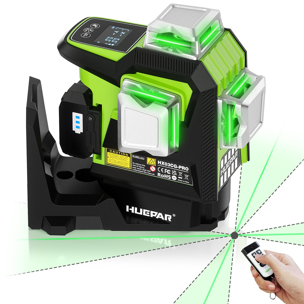 Huepar 2026 Upgraded 360 Laser Level with Electric Fine Adjustment Rotating Base, Fixed-Point Pivot Alignment, Remote Control, Rechargeable, 1/13" High Accuracy Self Leveling Lazer Leveler, Pluse Mode