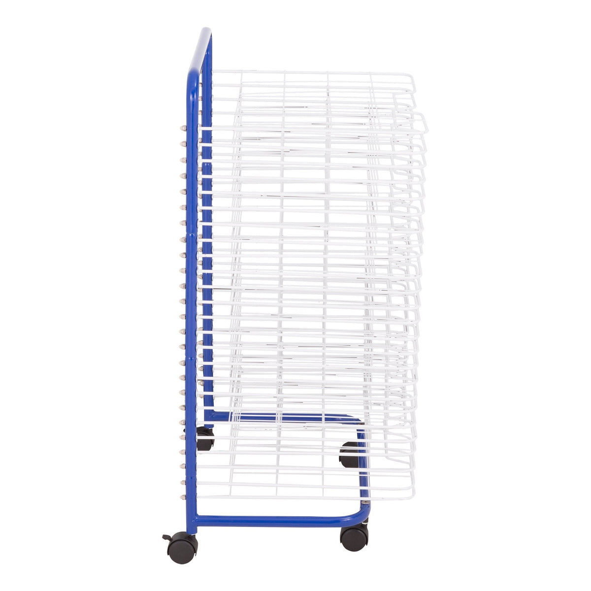 Sprogs 25-Shelf Mobile Art Drying Rack for Classrooms and Art Studios, Heavy-Duty Steel Rolling Art Rack Cart with 25 Shelves, Blue/White