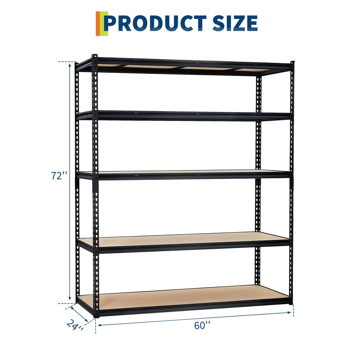 5-Tier Storage Shelving, Adjustable Garage Shelves, Meta Storage Shelving Unit with 3000 LBS Capacity, Steel Wire Rack Shelf Organizer for Garage, Kitchen Pantry Basement, 60 x 24 x 72 inch, Black