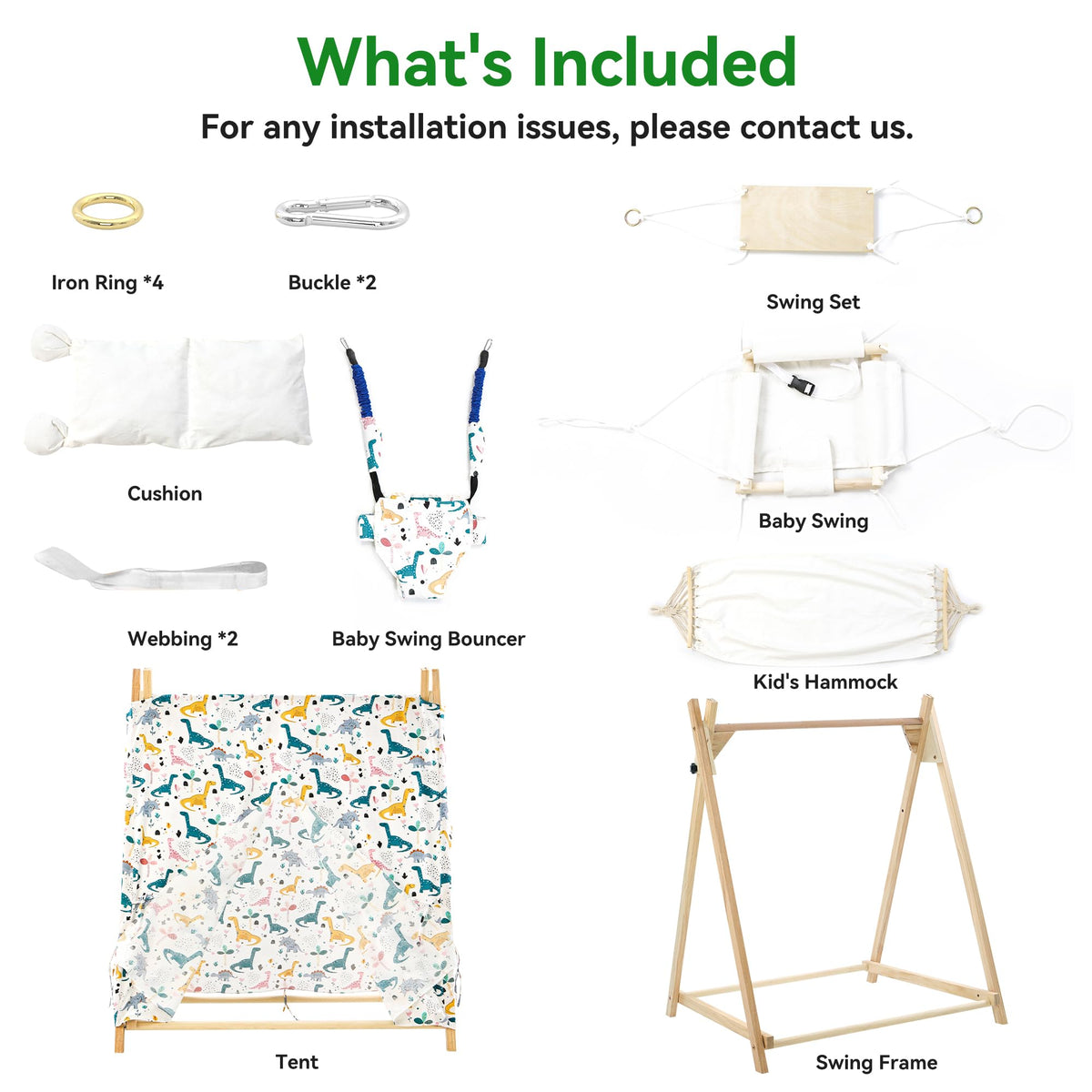 Yrthe Voitom 5-in-1 Baby and Toddler Foldable Swing Set with Stand, Classic Swing, Swing-Seat, Baby Jumper, Hammock, Play Tent