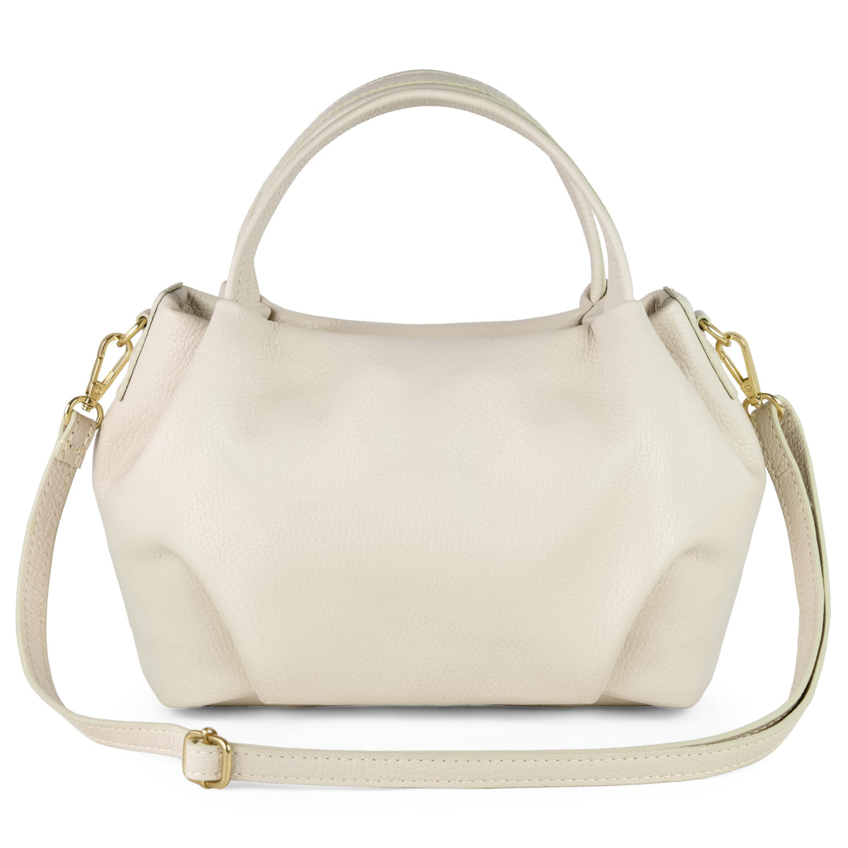 Italian Calfskin Top-Handle Bag for Women with Zipper & Detachable Strap | Small Shoulder Handbag Crossbody Purse (Beige)